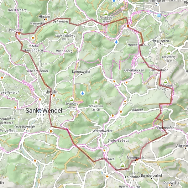 Karten-Miniaturansicht der Radinspiration "Gravel-Tour um Namborn" in Saarland, Germany. Erstellt vom Tarmacs.app-Routenplaner für Radtouren
