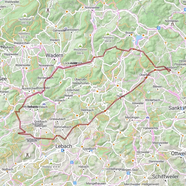 Map miniature of "Gravel Adventure Experience" cycling inspiration in Saarland, Germany. Generated by Tarmacs.app cycling route planner