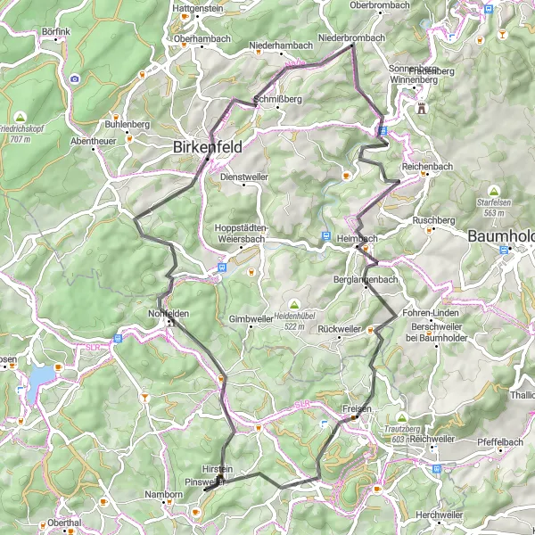 Karten-Miniaturansicht der Radinspiration "Rundtour nach Stickelberg und Freisen" in Saarland, Germany. Erstellt vom Tarmacs.app-Routenplaner für Radtouren