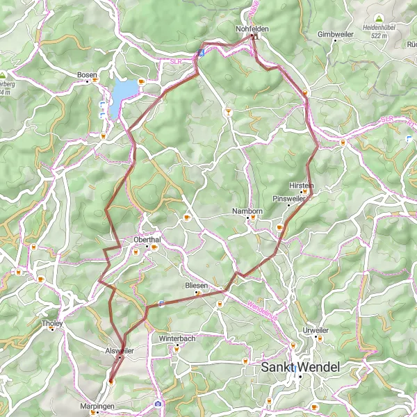 Map miniature of "Veldenz Castle Loop" cycling inspiration in Saarland, Germany. Generated by Tarmacs.app cycling route planner