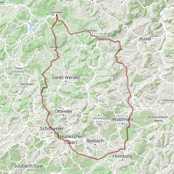 Map miniature of "The Gravel Adventure" cycling inspiration in Saarland, Germany. Generated by Tarmacs.app cycling route planner