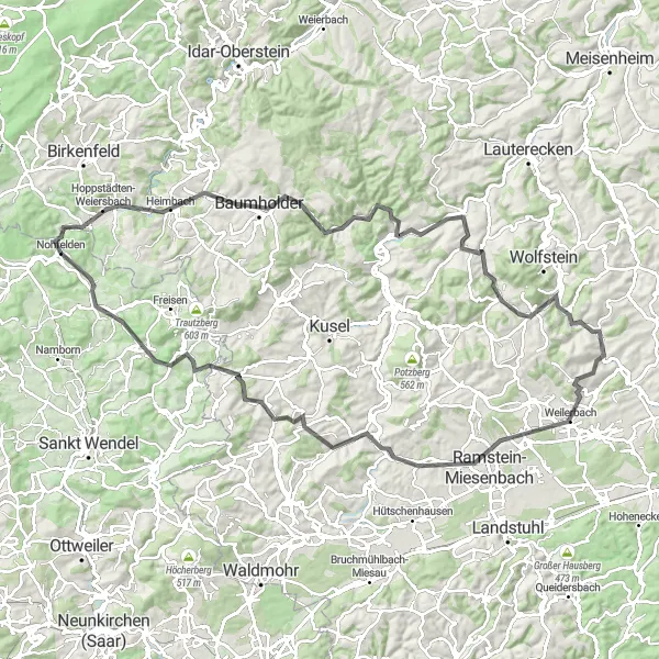 Karten-Miniaturansicht der Radinspiration "Herausfordernde Road-Tour durch die Natur" in Saarland, Germany. Erstellt vom Tarmacs.app-Routenplaner für Radtouren