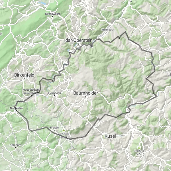 Karten-Miniaturansicht der Radinspiration "Rund um Nohfelden" in Saarland, Germany. Erstellt vom Tarmacs.app-Routenplaner für Radtouren