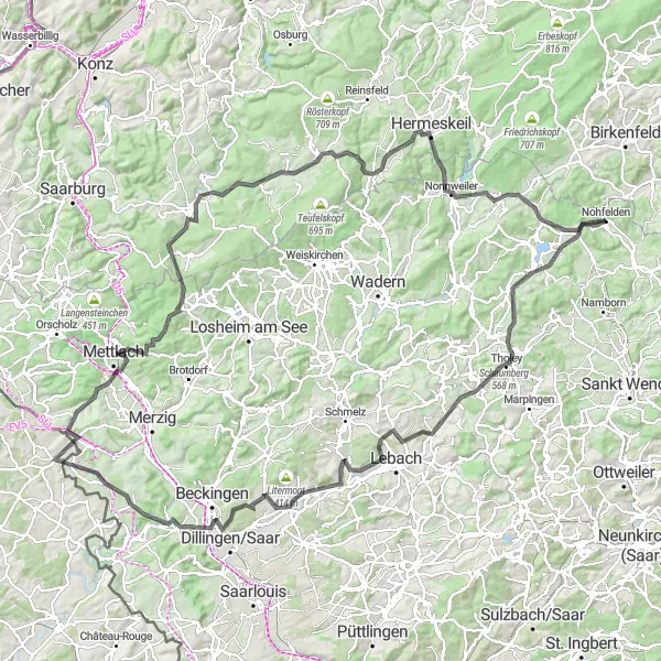 Karten-Miniaturansicht der Radinspiration "Kulinarische Tour durch die Saarland-Region" in Saarland, Germany. Erstellt vom Tarmacs.app-Routenplaner für Radtouren