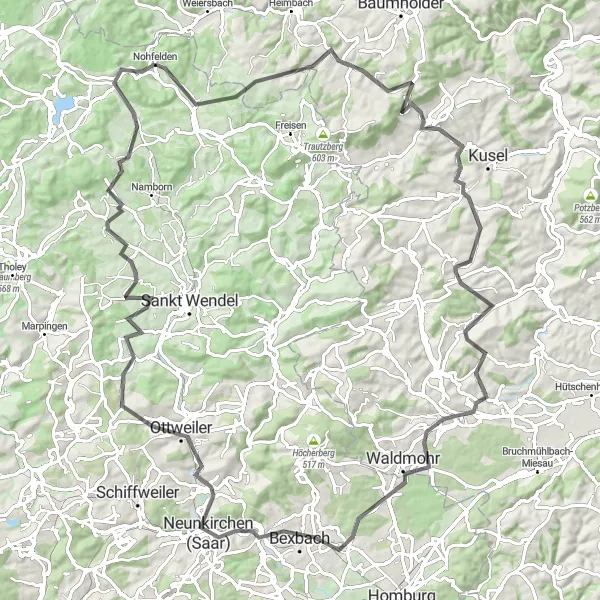 Karten-Miniaturansicht der Radinspiration "Radtour durch Ottweiler" in Saarland, Germany. Erstellt vom Tarmacs.app-Routenplaner für Radtouren