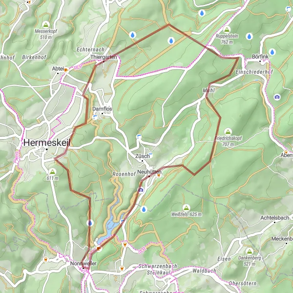 Map miniature of "Saarland Gravel Route" cycling inspiration in Saarland, Germany. Generated by Tarmacs.app cycling route planner