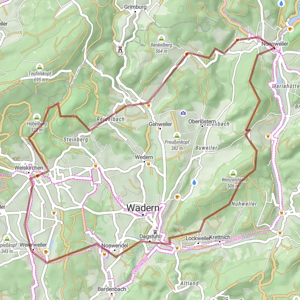 Map miniature of "Nonnweiler Gravel Adventure" cycling inspiration in Saarland, Germany. Generated by Tarmacs.app cycling route planner