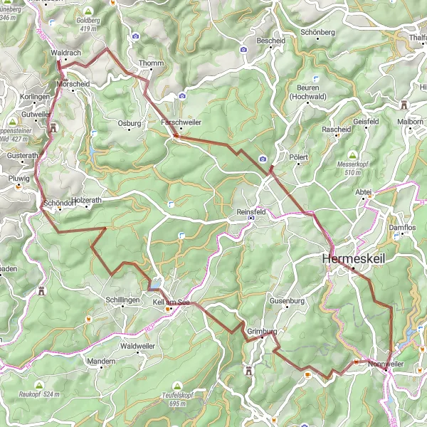 Karten-Miniaturansicht der Radinspiration "Rundtour um Hermeskeil" in Saarland, Germany. Erstellt vom Tarmacs.app-Routenplaner für Radtouren