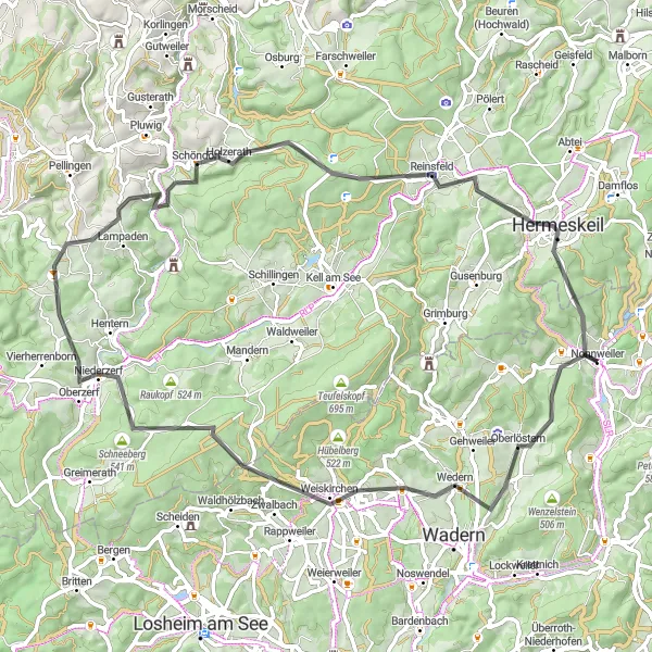 Map miniature of "Mountainous Road Adventure to Nonnweiler" cycling inspiration in Saarland, Germany. Generated by Tarmacs.app cycling route planner