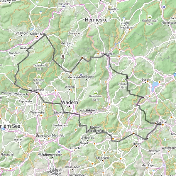 Map miniature of "Road Cycling Delight" cycling inspiration in Saarland, Germany. Generated by Tarmacs.app cycling route planner