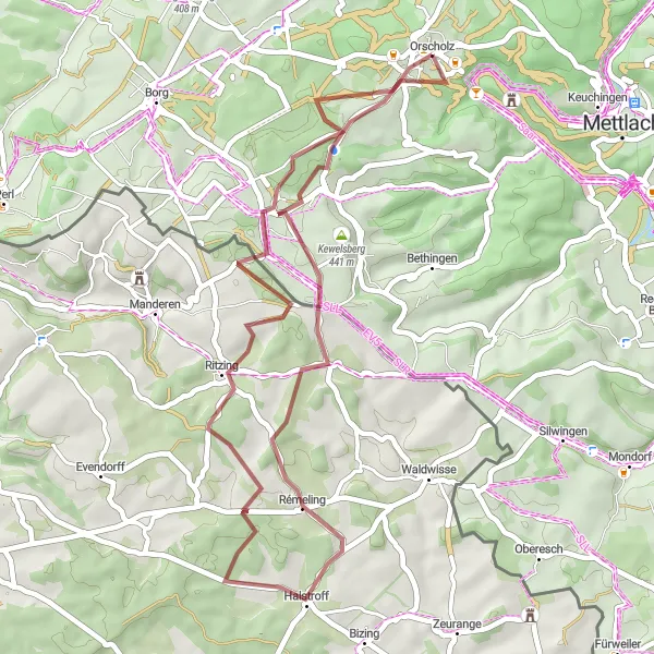 Karten-Miniaturansicht der Radinspiration "Naturschönheiten auf 41 km und 478 m Höhenunterschied" in Saarland, Germany. Erstellt vom Tarmacs.app-Routenplaner für Radtouren