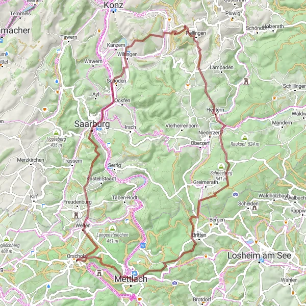 Karten-Miniaturansicht der Radinspiration "Abenteuerroute über 68 km und 1510 m Höhenunterschied" in Saarland, Germany. Erstellt vom Tarmacs.app-Routenplaner für Radtouren