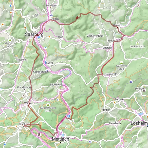 Karten-Miniaturansicht der Radinspiration "Kurzurlaub auf 56 km und 1176 m Höhenunterschied" in Saarland, Germany. Erstellt vom Tarmacs.app-Routenplaner für Radtouren