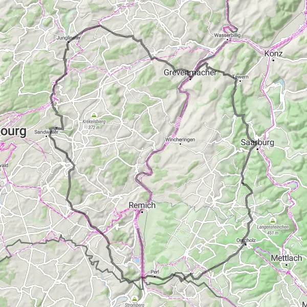 Karten-Miniaturansicht der Radinspiration "Rundtour über 103 km und 1581 m Höhenunterschied" in Saarland, Germany. Erstellt vom Tarmacs.app-Routenplaner für Radtouren