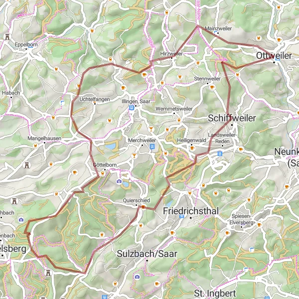 Karten-Miniaturansicht der Radinspiration "Gravel-Abenteuer durch die Natur rund um Schiffweiler" in Saarland, Germany. Erstellt vom Tarmacs.app-Routenplaner für Radtouren