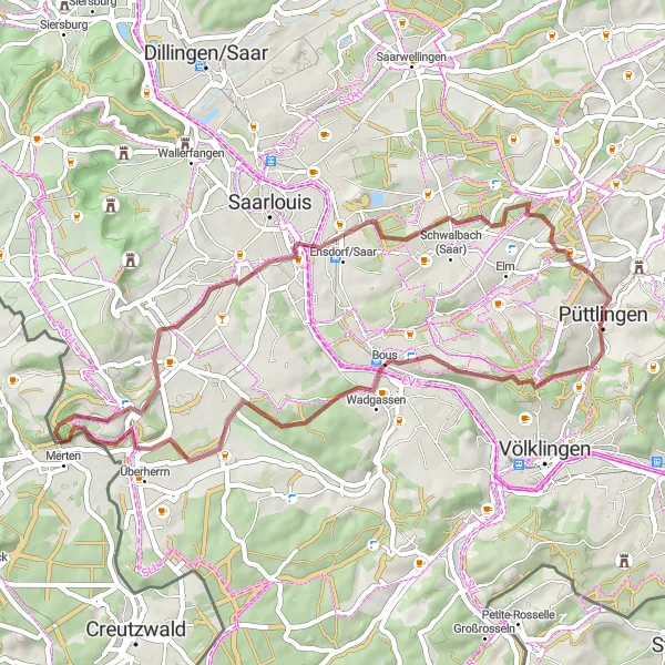 Map miniature of "Hundsberg Loop" cycling inspiration in Saarland, Germany. Generated by Tarmacs.app cycling route planner