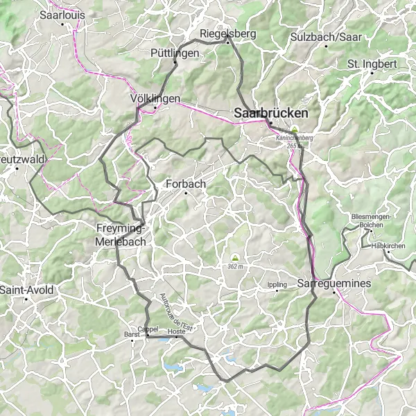 Map miniature of "Road Trip Through History" cycling inspiration in Saarland, Germany. Generated by Tarmacs.app cycling route planner