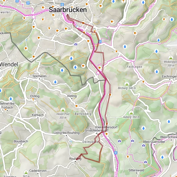 Map miniature of "Winterberg Escape Gravel Ride" cycling inspiration in Saarland, Germany. Generated by Tarmacs.app cycling route planner