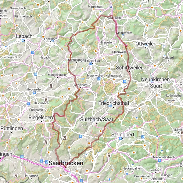 Map miniature of "Kleiner Fuji Gravel Ride" cycling inspiration in Saarland, Germany. Generated by Tarmacs.app cycling route planner