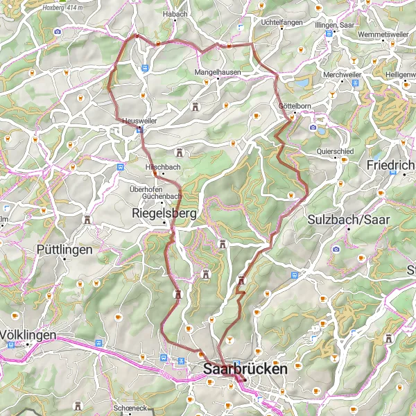 Map miniature of "Saarbrücken - Hohlenstein Loop" cycling inspiration in Saarland, Germany. Generated by Tarmacs.app cycling route planner
