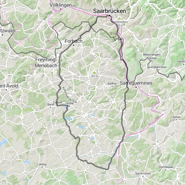 Map miniature of "Saarland Explorer" cycling inspiration in Saarland, Germany. Generated by Tarmacs.app cycling route planner