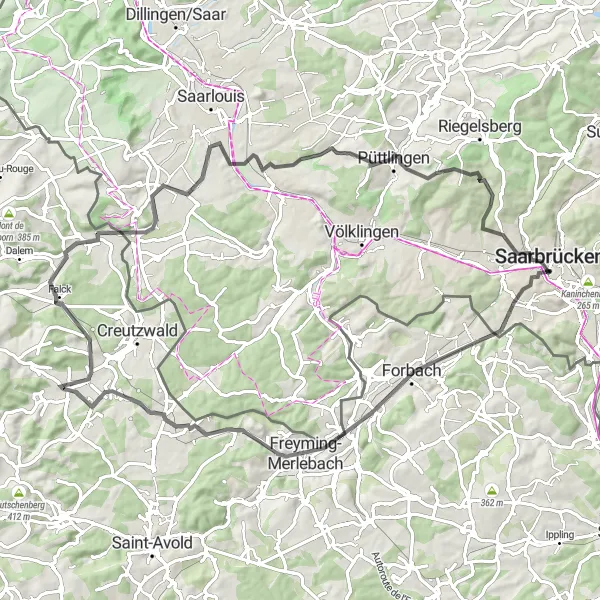 Map miniature of "Saarland Panorama Road" cycling inspiration in Saarland, Germany. Generated by Tarmacs.app cycling route planner