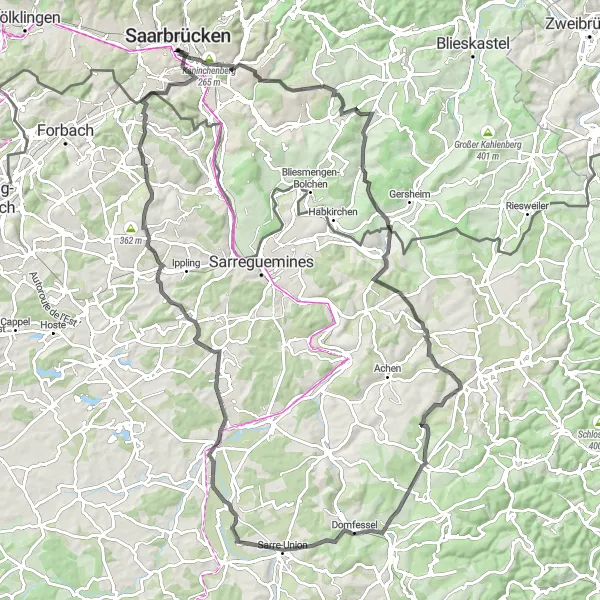 Karten-Miniaturansicht der Radinspiration "Saarbrücken - ehem. Winterbergdenkmal Loop" in Saarland, Germany. Erstellt vom Tarmacs.app-Routenplaner für Radtouren