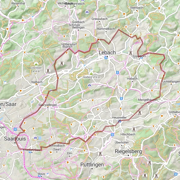 Map miniature of "Gravel Adventure through Saarlouis" cycling inspiration in Saarland, Germany. Generated by Tarmacs.app cycling route planner