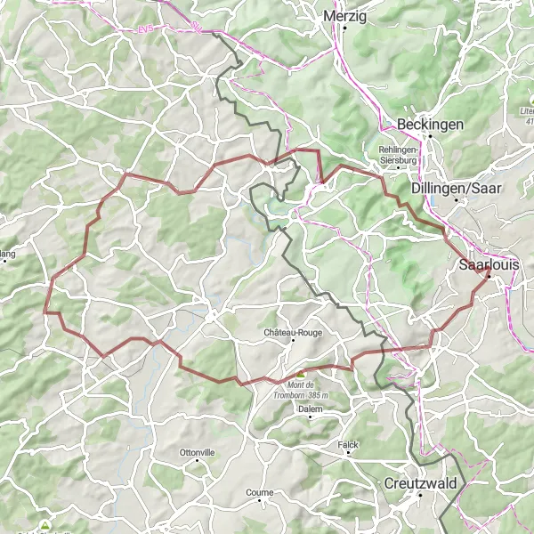 Map miniature of "Gravel Adventure in Saarlouis" cycling inspiration in Saarland, Germany. Generated by Tarmacs.app cycling route planner