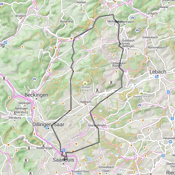 Karten-Miniaturansicht der Radinspiration "Kulturreiche Tour durch Saarland" in Saarland, Germany. Erstellt vom Tarmacs.app-Routenplaner für Radtouren