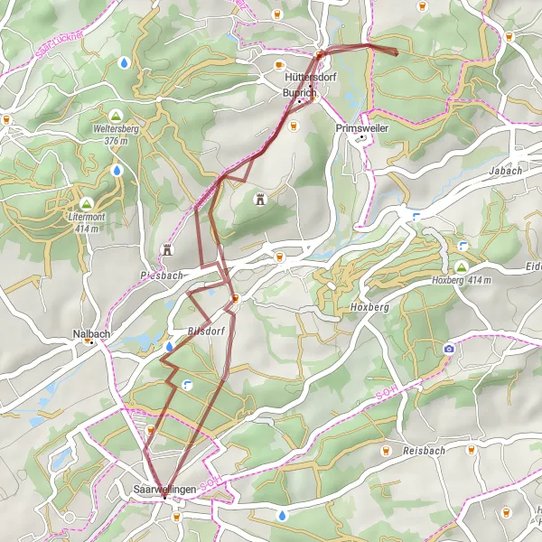 Karten-Miniaturansicht der Radinspiration "Gravel Route um Saarwellingen" in Saarland, Germany. Erstellt vom Tarmacs.app-Routenplaner für Radtouren