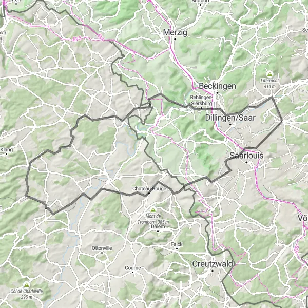 Map miniature of "The Castle Loop" cycling inspiration in Saarland, Germany. Generated by Tarmacs.app cycling route planner