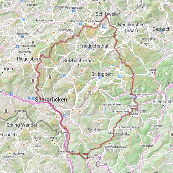Karten-Miniaturansicht der Radinspiration "Radtour entlang Winterberg und Kallenberg" in Saarland, Germany. Erstellt vom Tarmacs.app-Routenplaner für Radtouren