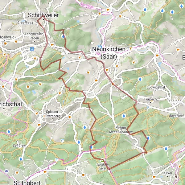 Karten-Miniaturansicht der Radinspiration "Gravel Tour durch Landsweiler-Reden und Umgebung" in Saarland, Germany. Erstellt vom Tarmacs.app-Routenplaner für Radtouren