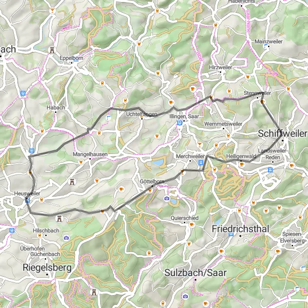 Karten-Miniaturansicht der Radinspiration "Radtour entlang Göttelborner Höhe und Hüttigweiler" in Saarland, Germany. Erstellt vom Tarmacs.app-Routenplaner für Radtouren
