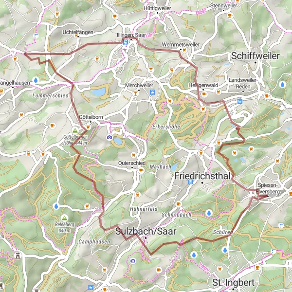 Map miniature of "Off-Road Gravel Discovery" cycling inspiration in Saarland, Germany. Generated by Tarmacs.app cycling route planner