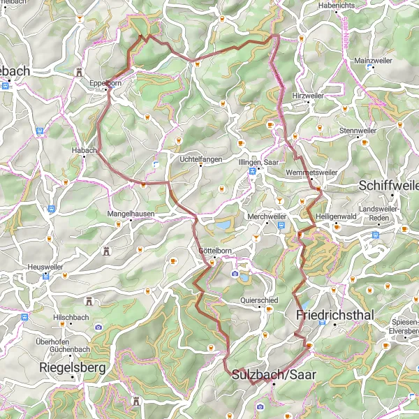 Map miniature of "Gravel Adventure" cycling inspiration in Saarland, Germany. Generated by Tarmacs.app cycling route planner