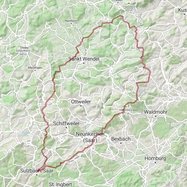 Karten-Miniaturansicht der Radinspiration "Höhenmeter sammeln im Saarland" in Saarland, Germany. Erstellt vom Tarmacs.app-Routenplaner für Radtouren