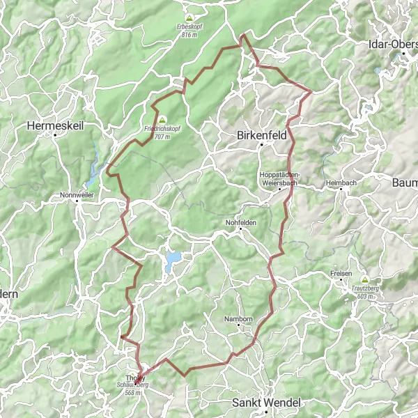 Karten-Miniaturansicht der Radinspiration "Rund um Tholey und Schaumberg" in Saarland, Germany. Erstellt vom Tarmacs.app-Routenplaner für Radtouren