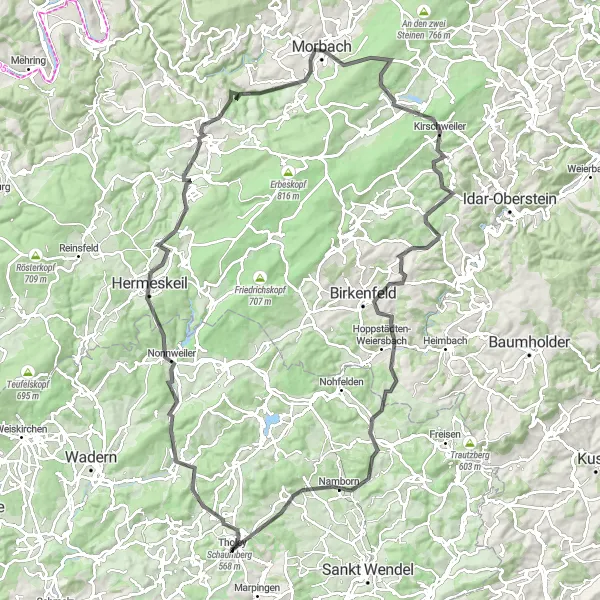 Map miniature of "Saarland Grand Tour" cycling inspiration in Saarland, Germany. Generated by Tarmacs.app cycling route planner
