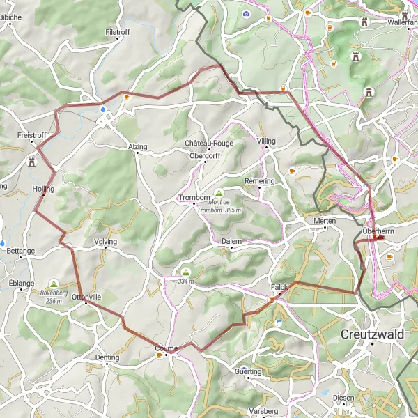 Map miniature of "The Gravel Adventure" cycling inspiration in Saarland, Germany. Generated by Tarmacs.app cycling route planner