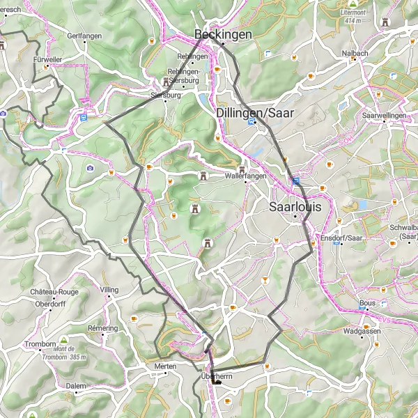 Karten-Miniaturansicht der Radinspiration "Entdeckungstour um Saarlouis" in Saarland, Germany. Erstellt vom Tarmacs.app-Routenplaner für Radtouren