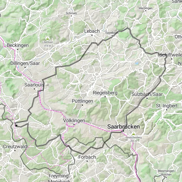 Map miniature of "Saarpolygon Adventure" cycling inspiration in Saarland, Germany. Generated by Tarmacs.app cycling route planner