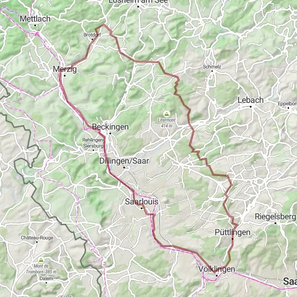 Karten-Miniaturansicht der Radinspiration "Radtour um Völklingen: Saarlouis & Merzig entdecken" in Saarland, Germany. Erstellt vom Tarmacs.app-Routenplaner für Radtouren