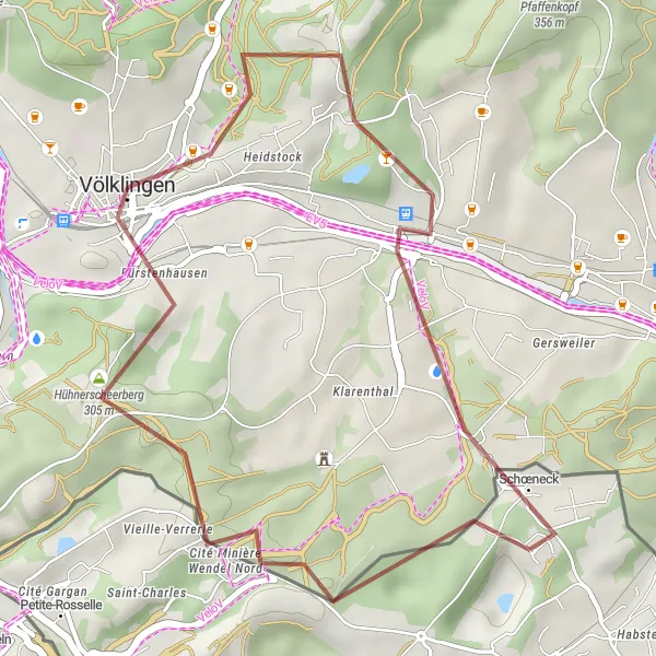 Karten-Miniaturansicht der Radinspiration "Kurze Runde um Völklingen" in Saarland, Germany. Erstellt vom Tarmacs.app-Routenplaner für Radtouren