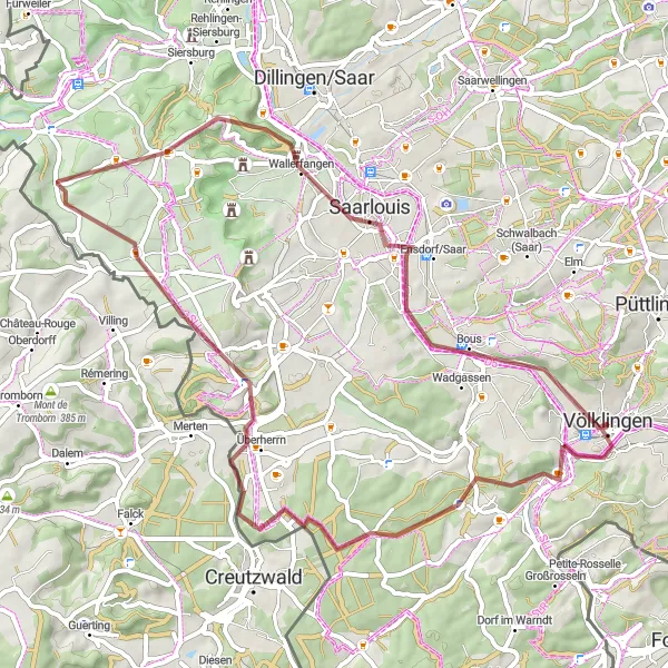 Map miniature of "The Big Gravel Loop" cycling inspiration in Saarland, Germany. Generated by Tarmacs.app cycling route planner