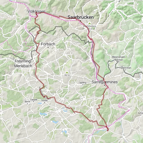 Map miniature of "Saarland Gravel Expedition" cycling inspiration in Saarland, Germany. Generated by Tarmacs.app cycling route planner