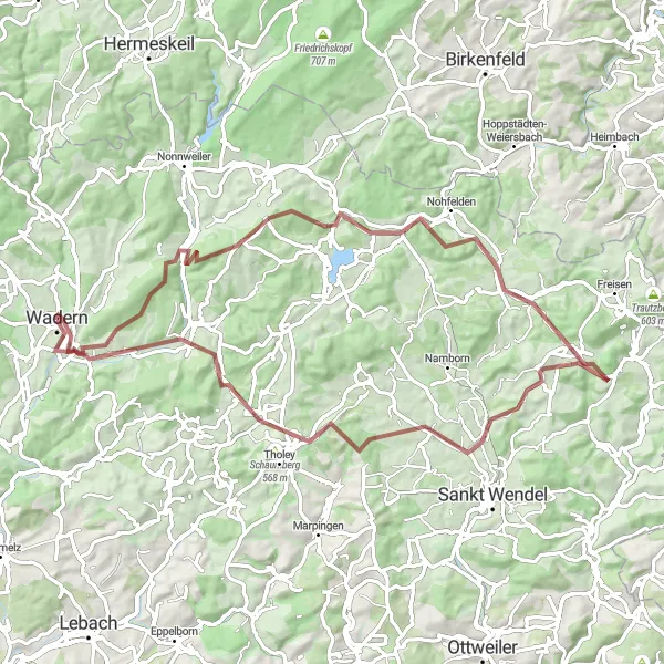 Map miniature of "Gravel Adventure to Dagstuhl Castle" cycling inspiration in Saarland, Germany. Generated by Tarmacs.app cycling route planner