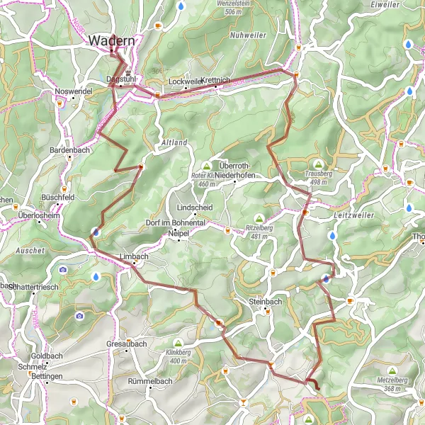 Map miniature of "Dagstuhl Castle and Kahlenberg Gravel Adventure" cycling inspiration in Saarland, Germany. Generated by Tarmacs.app cycling route planner