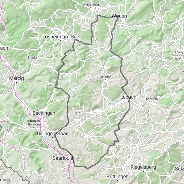 Karten-Miniaturansicht der Radinspiration "Bardenbach und Homerich Erlebnisrunde" in Saarland, Germany. Erstellt vom Tarmacs.app-Routenplaner für Radtouren